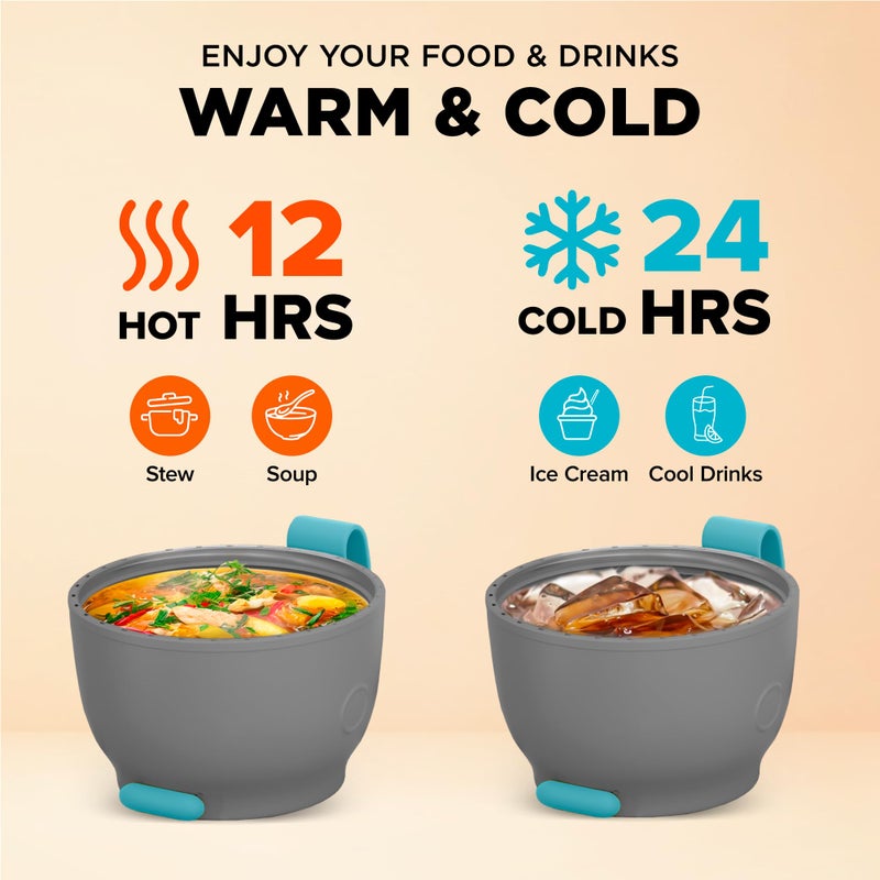 ENERGIFY Vacuum Insulated Food Jar. Large 17oz Bowl incl. Folding Spoon, Cup. Wide Mouth Keep Hot & Cold Drinks Soup Lunch Container for Adults. BPA-Free Stainless Steel, Leak Proof Blue - Image 3